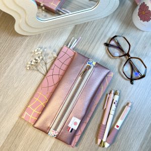 Trousse agenda personnalisée : Mariette - Simili vieux rose