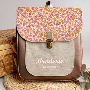 Sac à dos personnalisé : Léontine – Fleurs rose