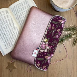 Pochette à livre personnalisé :  Henriette - Simili vieux rose - prune antique