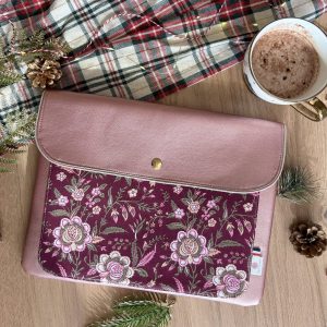 Housse ordinateur personnalisée : Paulette - Simili vieux rose -pierre antique